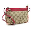 Borsa a spalla in tela e pelle beige e rossa Gucci