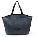 Sac fourre-tout en denim et cuir Prada