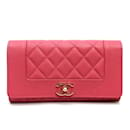 Portefeuille long en cuir rose Chanel A80971