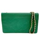 Cartera de cadena de cuero caviar verde Chanel