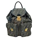 Fendi brauner Canvas- und Leder-Rucksack