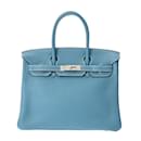 Sac à main Hermes Birkin 30 en Jean Bleu - Hermès