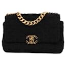 Borsa a spalla Chanel Chain 19 Flap in tweed nero