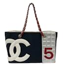 Bolso tote de tela azul marino Chanel