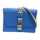 Prada Blue Safiano Leather Studs Shoulder Bag