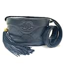 Borsa a spalla in pelle blu navy Chanel