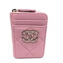 Porta-moedas de couro rosa Chanel