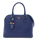 Sac à main en cuir Safiano bleu Prada