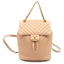 Chanel V-Stitch Rucksack in Beige Leather