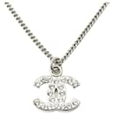 Chanel Silver and White Rhinestone Pendant Necklace