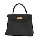 Sac à main Hermes Kelly 25 en cuir Togo noir - Hermès