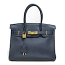 Borsa Hermès Birkin 30 in pelle Togo blu navy