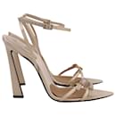 Saint Laurent Gippy 110 Embellished Sandals in Beige Satin