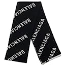 Balenciaga Allover Logo Scarf in Black Wool