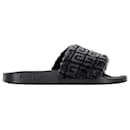 Givenchy Logo-Print Shearling Slides in Black Rubber 