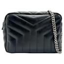 Bolsa de ombro de couro preto Saint Laurent