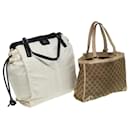 BURBERRY Gucci GG Canvas Tote Bag Nylon 2Set Beige Weiß Auth yk13418 - Burberry