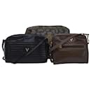 SAINT LAURENT Valentino Bolso Clutch de PVC Cuero 3Set Gris Marrón Negro Auth 79785 - Saint Laurent