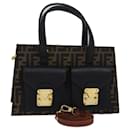 FENDI Zucca Canvas Hand Bag 2way Brown Black Auth 80963 - Fendi