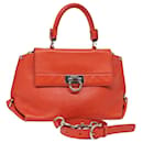 Salvatore Ferragamo Gancini Hand Bag Leather 2way Orange Auth 79212