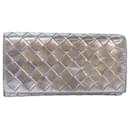 BOTTEGA VENETA INTRECCIATO Long Wallet Leather Silver tone Auth 80984 - Autre Marque