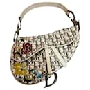 Dior Galliano Saddle Bag mit bestickten Blumen aus schrägem Canvas limitierte Auflage - Christian Dior