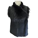 Yves Salomon Midnight Rabbit Fur Lined Leather Vest