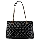 Borsa a spalla Chanel in pelle di capra verniciata nera Paris Salzburg CC Eyelet