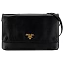 Prada Black Saffiano Metal Flap Wallet With Strap