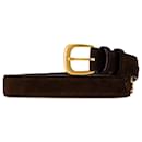 Ferragamo Brown Suede Leather Gancini Belt - Salvatore Ferragamo