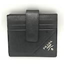 Prada Metallic Black Saffiano Leather Business Card Case