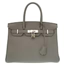 Sac à main Hermes Birkin 30 Togo en Etain - Hermès