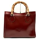 Gucci Red Leather and Bamboo Handbag Tote