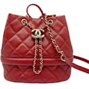 Chanel Rote Kaviarleder Zugband Schultertasche