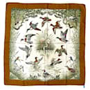 Hermes Silk Scarf in Brown and White - Hermès