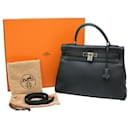 Hermes Kelly 32 Handbag in Black Taurillon Clemence Leather - Hermès