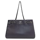 Chanel Navy Caviar Leder Tote Bag