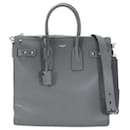 Sac fourre-tout en cuir grainé gris Saint Laurent