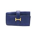 Porte-clés en cuir chèvre bleu marine Hermes Bearn - Hermès