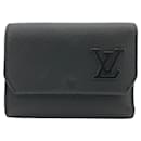 Portefeuille tri-fold en cuir noir Louis Vuitton