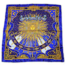 Hermes Carre 90 Silk Scarf in Blue and Gold - Hermès