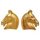 Hermes Gold Plated Horse Head Clip Earrings - Hermès