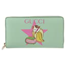 Portefeuille long en cuir vert Gucci