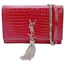 Saint Laurent Red Embossed Leather Chain Wallet