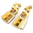 Hermes O'Kelly Metal Leather Gold Drop Earrings - Hermès