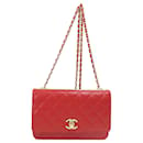 Cartera de cadena de piel de cordero roja Chanel