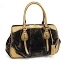 Prada Bronze and Dark Brown Velvet Leather Handbag