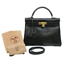 Hermes Kelly 32 Handbag in Black Box Calf Leather - Hermès