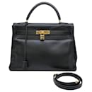 Sac à main Hermes Kelly 32 en cuir Gulliver noir - Hermès