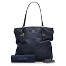 Sac fourre-tout en nylon et cuir bleu marine Prada